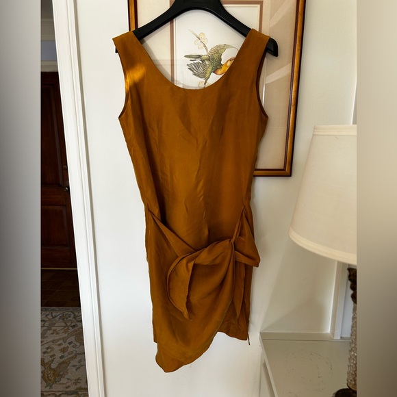 Vintage Forenza Golden Brown Mustard Mini Wrap Dress 100% silk sz 8 - Picture 3 of 10